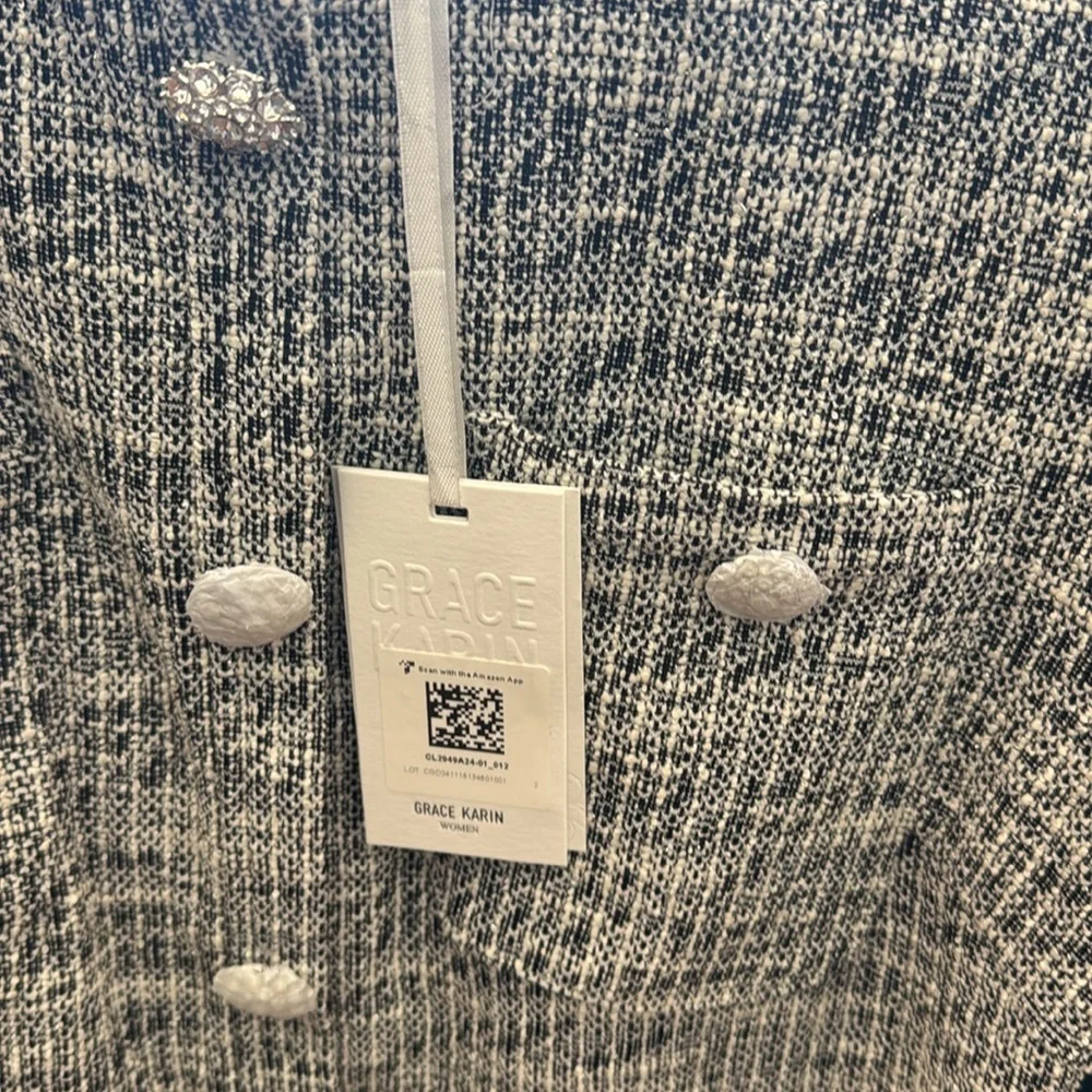 NWT Elegant Gray tweed jeweled buttons Short Sleeve Dress - Picture 9 of 11